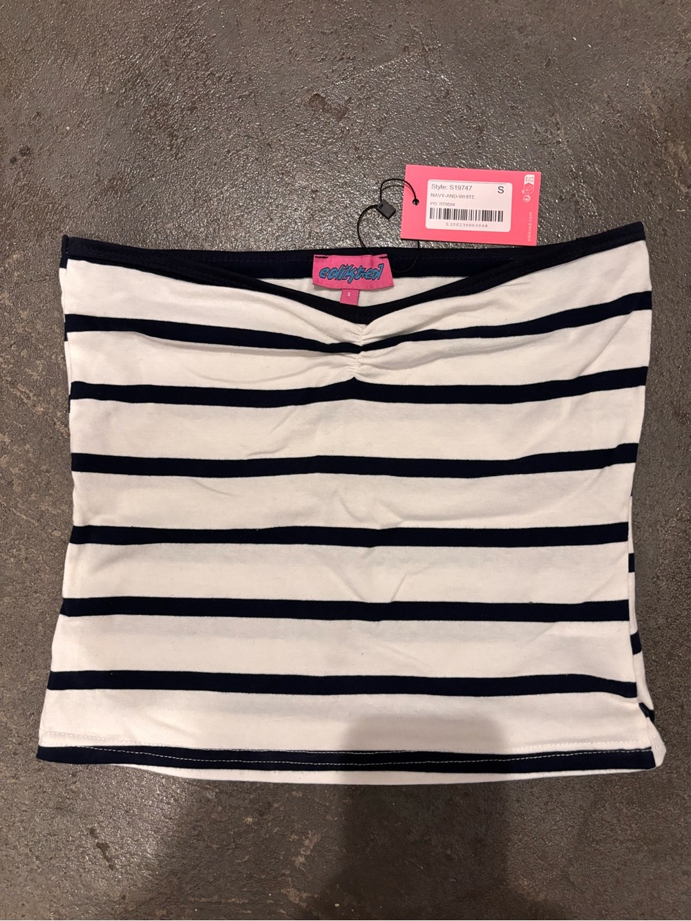 Edikted White and Navy Striped Tube Top